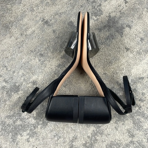 New AGL Isabelle Half Moon Block Sandals Clear PVC Toe Strap Black Sz 36 - Picture 9 of 14